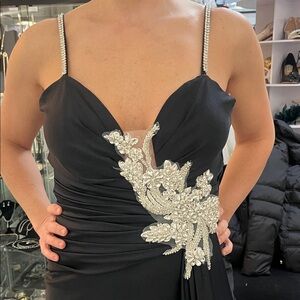 Jessica Angel Elegant Black Evening Dress with Silver Embellishments size